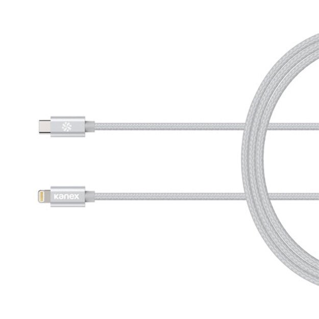 „Kanex Premium DuraBraid“ USB-C ir „Lightning“ kabelis (sidabrinis)