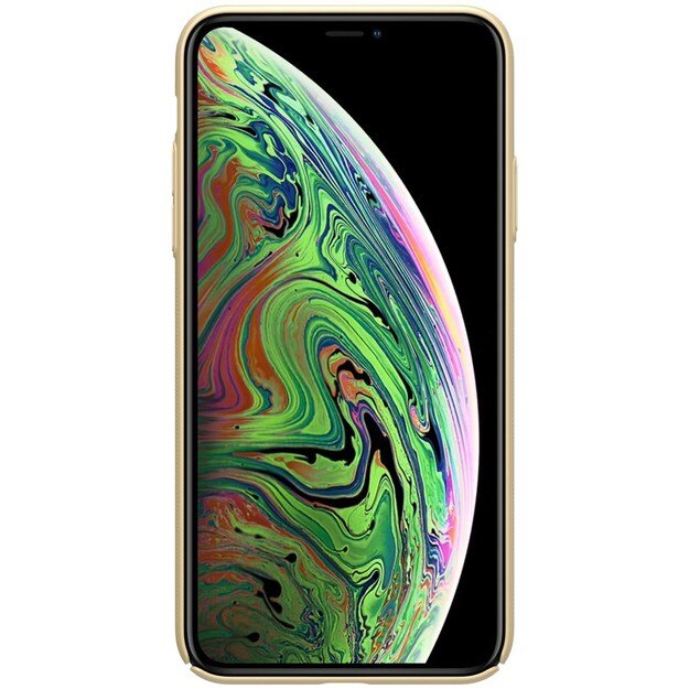 Nillkin Super Frosted Shield – Apple iPhone 11 Pro Max dėklas su logotipo išpjova (auksinis)