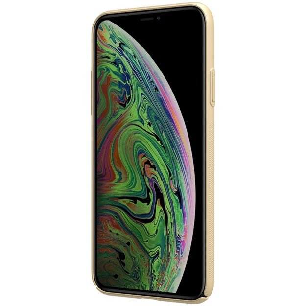 Nillkin Super Frosted Shield – Apple iPhone 11 Pro Max dėklas su logotipo išpjova (auksinis)