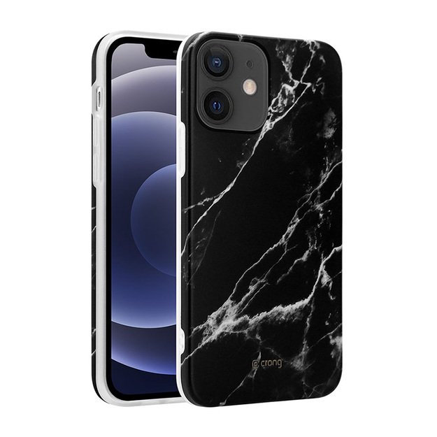 Crong marmurinis dėklas – dėklas, skirtas iPhone 12 Mini (juodas)