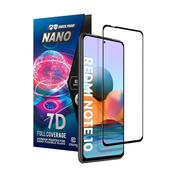 Crong 7D nano lankstus stiklas – pilnai dengianti hibridinė ekrano apsauga 9H Xiaomi Redmi Note 10 5G