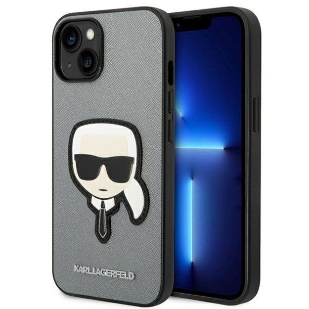 Karl Lagerfeld Saffiano Karl Head Patch Case iPhone 14 Plus (sidabrinis)