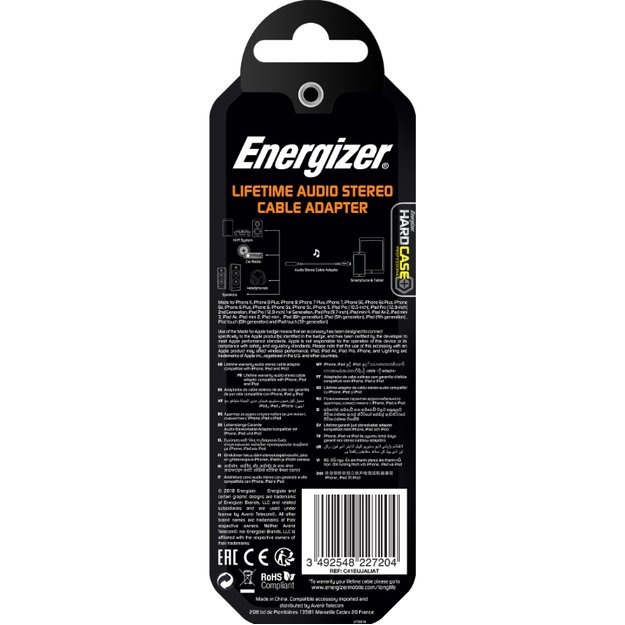 „Energizer HardCase“ – „Lightning“ iki 3,5 mm lizdo garso adapteris, MFi sertifikuotas 11 cm EU (baltas)