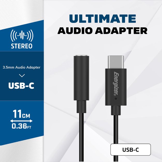 Energizer Ultimate – USB-C iki 3,5 mm lizdo garso adapteris 11 cm (juodas)