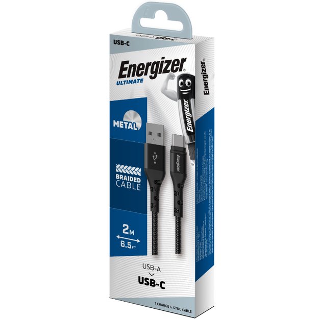 Energizer Ultimate – USB-A į USB-C jungiamasis laidas 2 m (juodas)