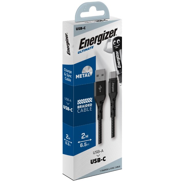 Energizer Ultimate – USB-A į USB-C jungiamasis laidas 2 m (juodas)