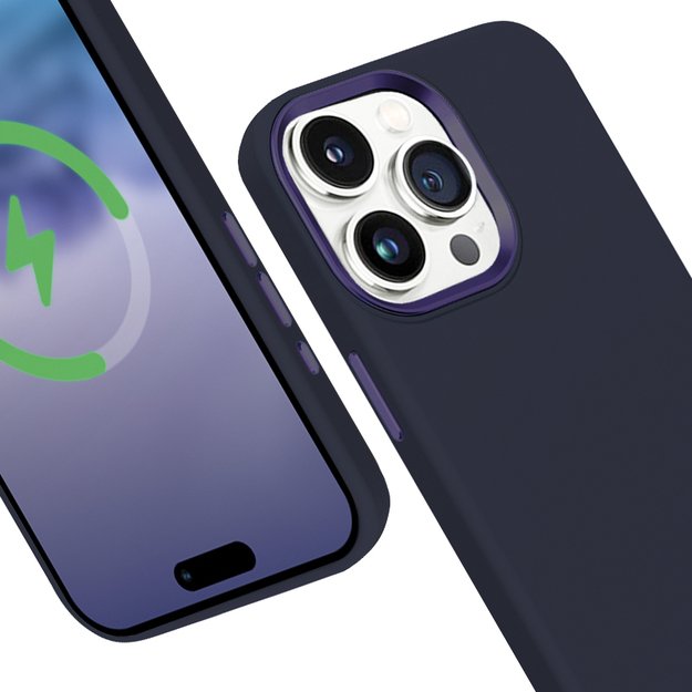 Crong Color Cover LUX Magnetic – dėklas, skirtas iPhone 15 Pro Max MagSafe (tamsiai mėlynas)