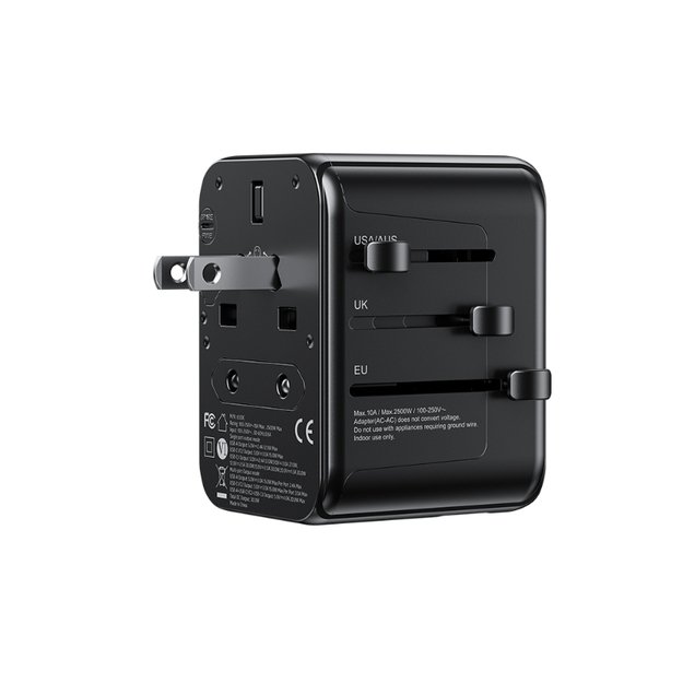 WEKOME WP-U03 Pop skaitmeninė serija – ES / JK / JAV / AU įkroviklis / kelioninis adapteris + 3x USB-C ir 2x USB-A 30W (juodas)