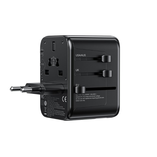 WEKOME WP-U03 Pop skaitmeninė serija – ES / JK / JAV / AU įkroviklis / kelioninis adapteris + 3x USB-C ir 2x USB-A 30W (juodas)