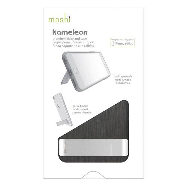 „Moshi iGlaze Kameleon“ – „Hardshell“ dėklas su stovu, skirtas „iPhone 6s Plus“ / „iPhone 6 Plus“ (plieno juodas)