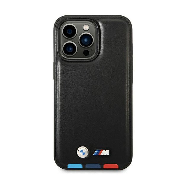 BMW Leather Hot Stamp Tricolor MagSafe – dėklas, skirtas iPhone 14 Pro (juodas)