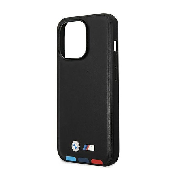 BMW Leather Hot Stamp Tricolor MagSafe – dėklas, skirtas iPhone 14 Pro (juodas)