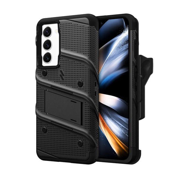 ZIZO BOLT serija - Šarvuotas Samsung Galaxy S23+ dėklas su 9H stiklu ekranui + laikiklis su stovu (juodas)