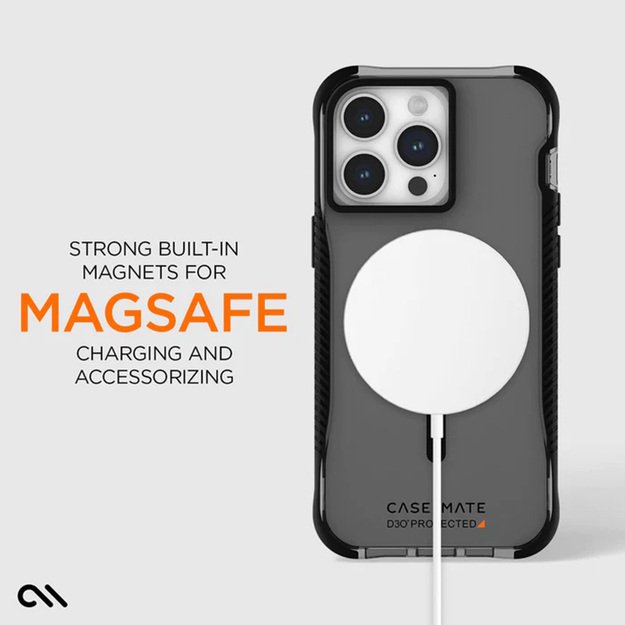 Case-Mate Tough Grip Plus D3O MagSafe – dėklas, skirtas iPhone 15 Pro Max (dūminis / juodas)