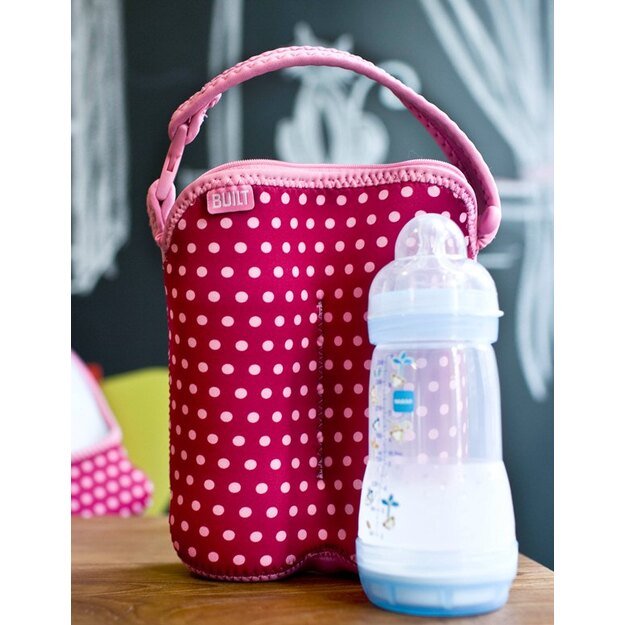 BUILT Bottle Buddy Du butelių krepšys su laikikliu (Baby Pink Mini Dots)
