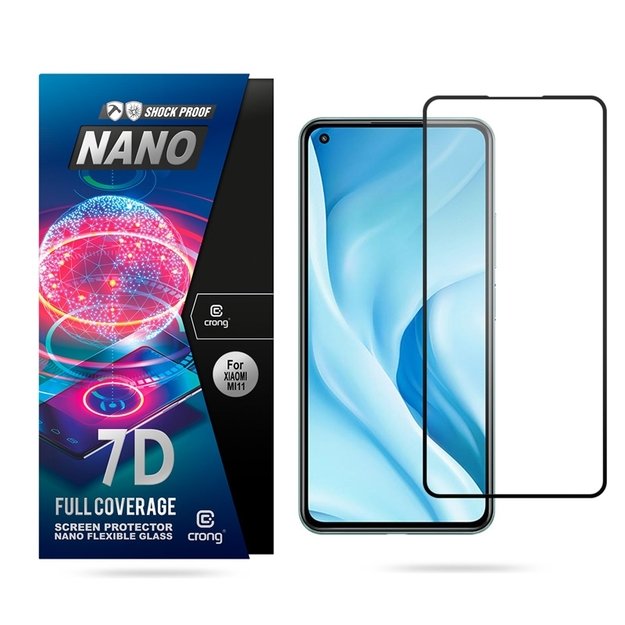 Crong 7D nano lankstus stiklas – pilnai dengianti hibridinė ekrano apsauga 9H Xiaomi Mi 11 Lite 5G