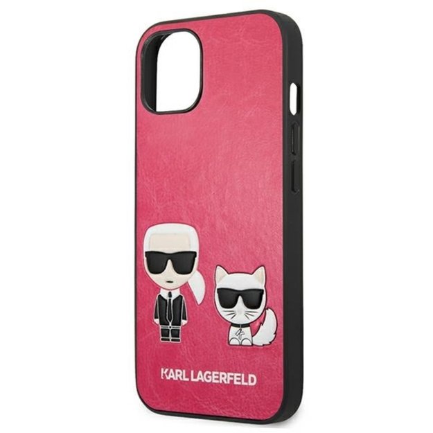 Karl Lagerfeld PU oda Karl & Choupette Reljefinis dėklas, skirtas iPhone 13 Mini (fuksija)