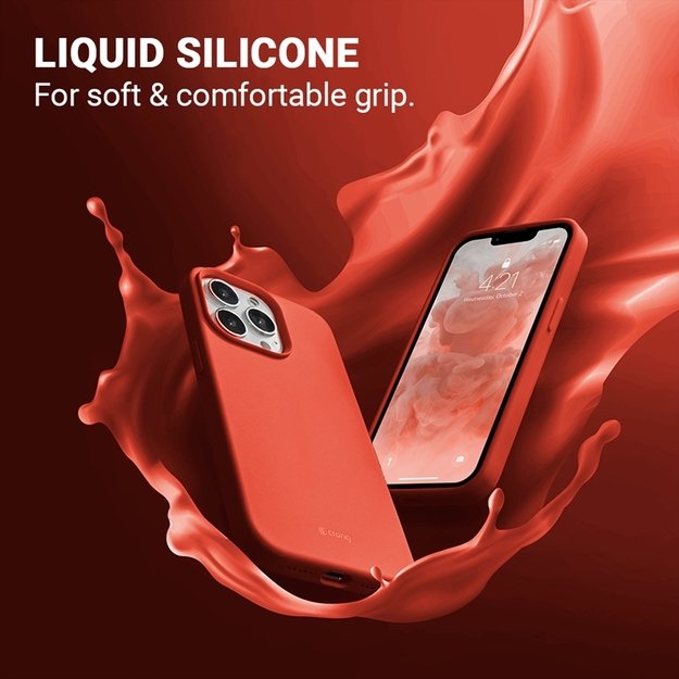 „Crong Color Cover“ skystas silikoninis dėklas, skirtas „iPhone 13 Pro“ (koralų raudonas)