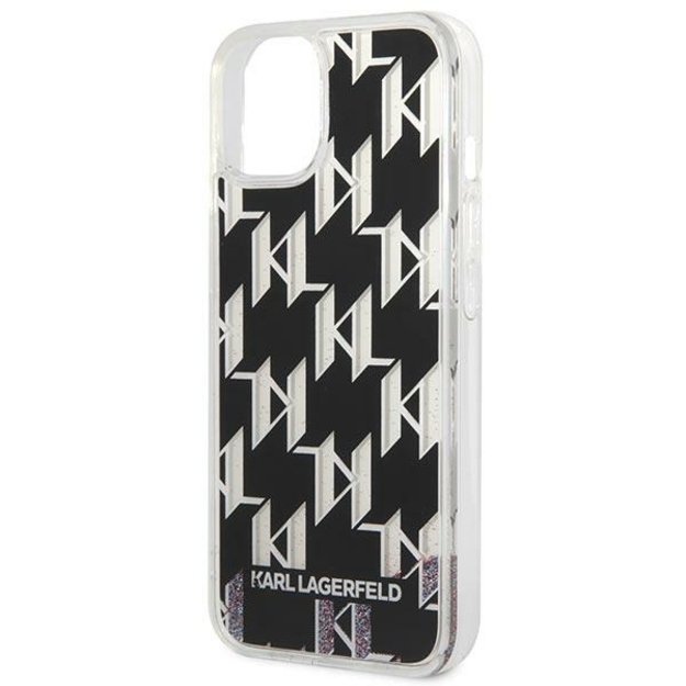 Karl Lagerfeld Monogram Liquid Glitter – dėklas, skirtas iPhone 14 Plus (juodas)