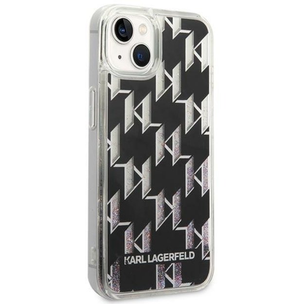 Karl Lagerfeld Monogram Liquid Glitter – dėklas, skirtas iPhone 14 Plus (juodas)