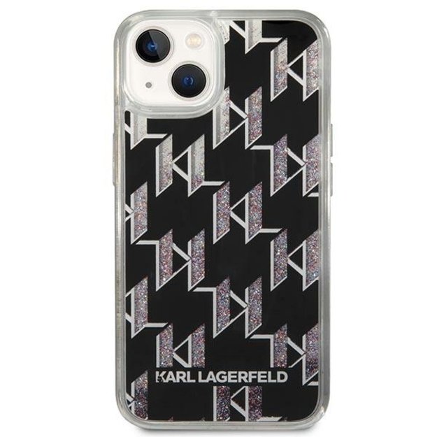 Karl Lagerfeld Monogram Liquid Glitter – dėklas, skirtas iPhone 14 Plus (juodas)