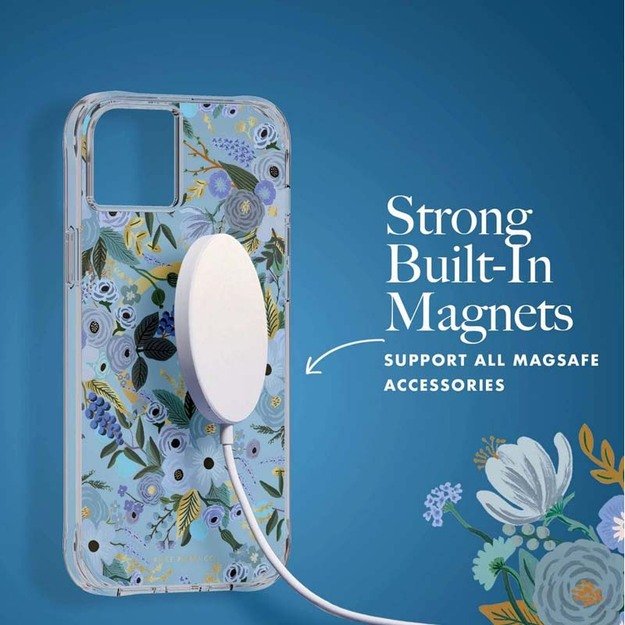 Šautuvų popierius skaidrus MagSafe – dėklas, skirtas iPhone 14 Plus (Garden Party Blue)