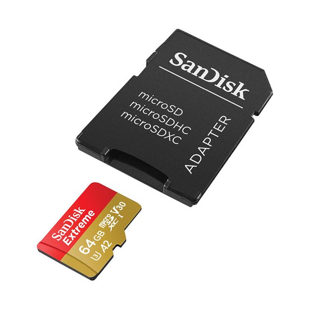 SanDisk Extreme microSDXC - Atminties kortelė 64 GB A2 V30 UHS-I U3 170/80 MB/s su adapteriu