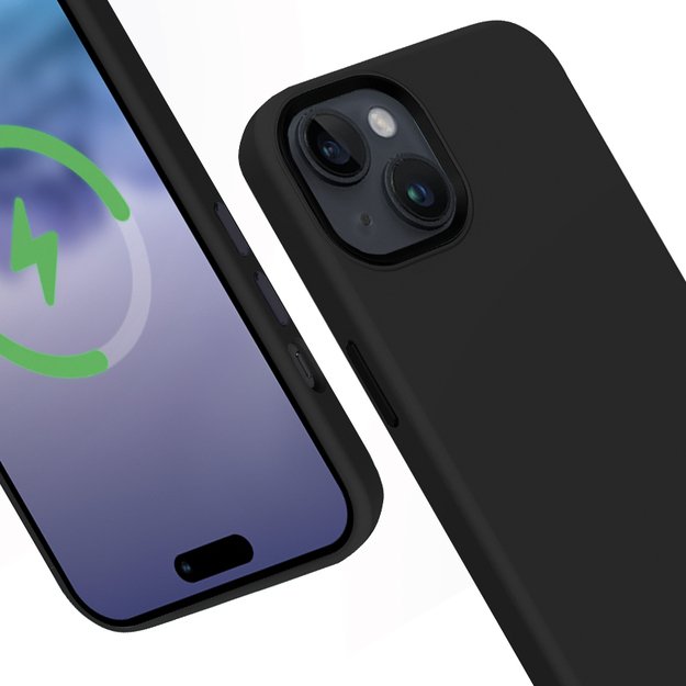 Crong Color Cover LUX Magnetic – dėklas, skirtas iPhone 15 Plus MagSafe (juodas)