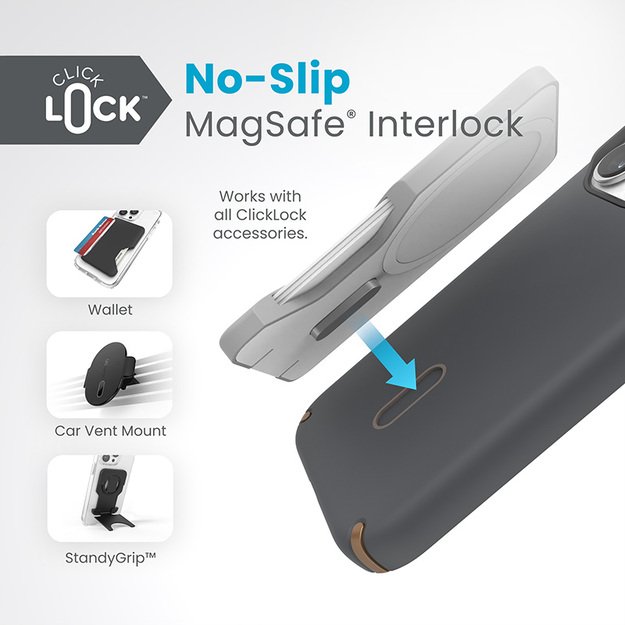 Speck Presidio2 Pro ClickLock & MagSafe – iPhone 15 Pro dėklas (anglies pilka / šalta bronzinė)