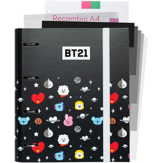 BT21 - A4 segtuvas su puslapiais (4 žiedai, elastinė juosta)