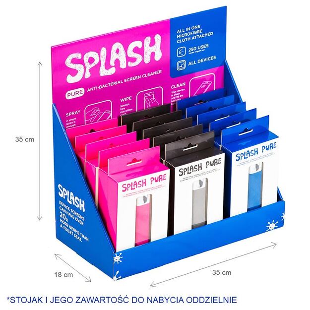 Splash Pure - Antibakterinis ekrano valiklis su mikropluošto šluoste, 20ml (rožinė)