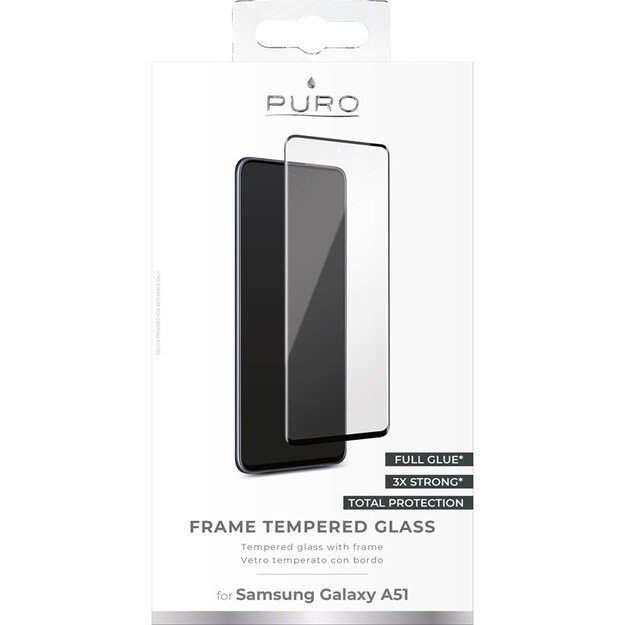 PURO Frame Tempered Glass – apsauginis stiklas Samsung Galaxy A51 ekranui (juodas rėmelis)