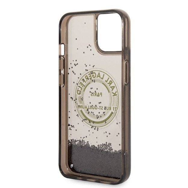 Karl Lagerfeld Liquid Glitter Round RSG Logo Case – dėklas, skirtas iPhone 14 Plus (juodas)