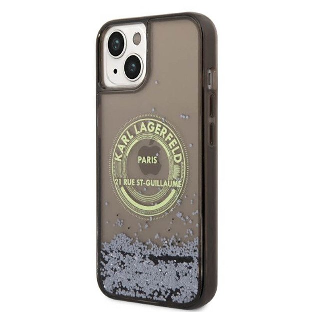 Karl Lagerfeld Liquid Glitter Round RSG Logo Case – dėklas, skirtas iPhone 14 Plus (juodas)