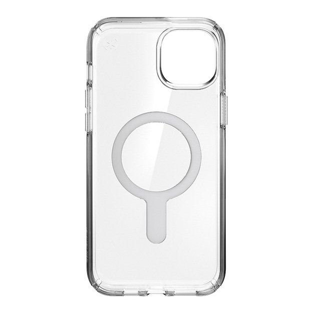 Speck Presidio Perfect-Clear ClickLock & Magsafe – dėklas, skirtas iPhone 15 Plus / iPhone 14 Plus (skaidrus / chromo apdaila / ramus sidabras)