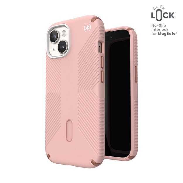 Speck Presidio2 Grip ClickLock & MagSafe – dėklas, skirtas iPhone 15 / iPhone 14 / iPhone 13 (Dahlia Pink / Rose Copper)