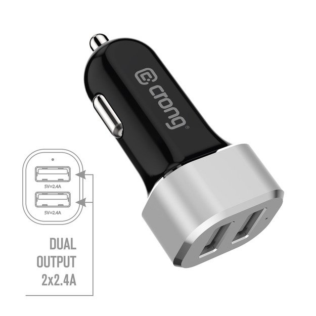 Crong Power automobilinis įkroviklis 24W su dviem USB prievadais (aliuminis)