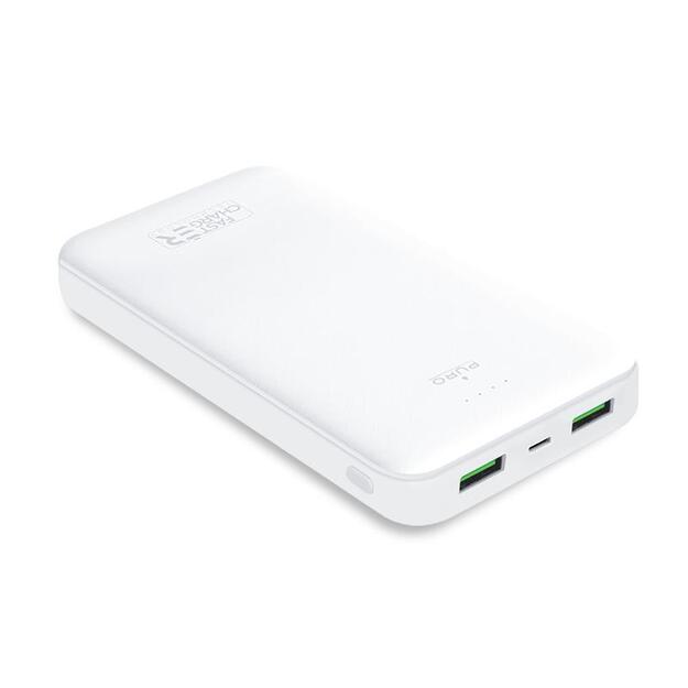 PURO White Fast Charger Power Bank - Maitinimo bankas išmaniesiems telefonams ir planšetiniams kompiuteriams 20000 mAh, 2xUSB-A + 1xUSB-C (baltas)