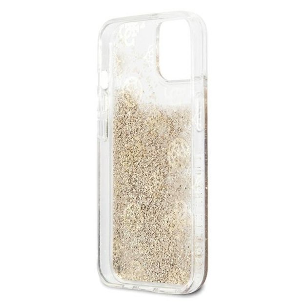Guess Peony Liquid Glitter – dėklas, skirtas iPhone 13 mini (auksinis)