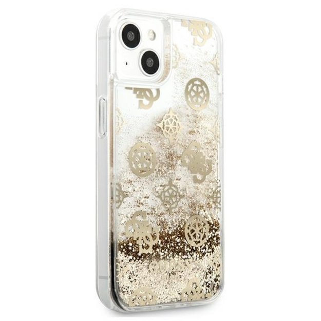 Guess Peony Liquid Glitter – dėklas, skirtas iPhone 13 mini (auksinis)