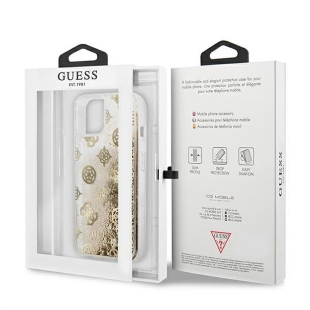 Guess Peony Liquid Glitter – dėklas, skirtas iPhone 13 mini (auksinis)