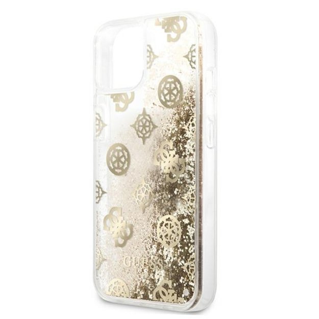 Guess Peony Liquid Glitter – dėklas, skirtas iPhone 13 mini (auksinis)