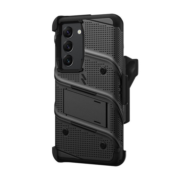 ZIZO BOLT serija - Šarvuotas Samsung Galaxy S23 dėklas su 9H stiklu ekranui + laikiklis su stovu (juodas) 4