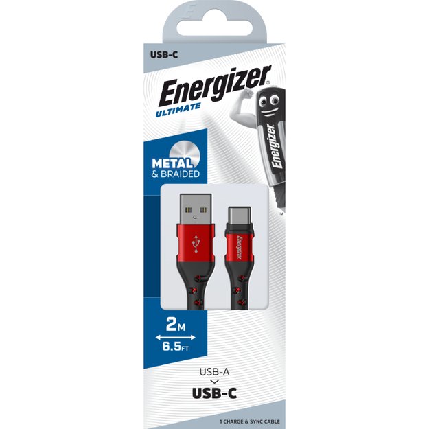 Energizer Ultimate – USB-A į USB-C jungties laidas 2 m (raudonas)