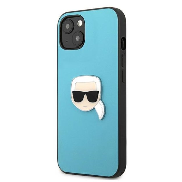 Karl Lagerfeld PU oda Karl s Head Metal – dėklas iPhone 13 mini (mėlynas)