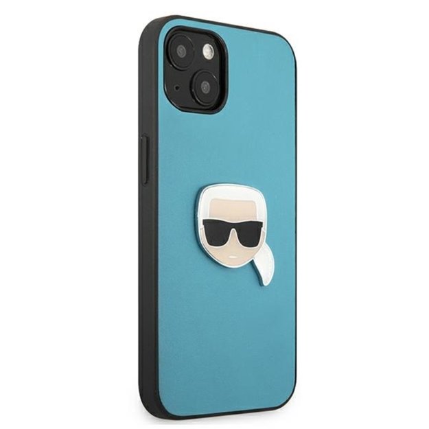 Karl Lagerfeld PU oda Karl s Head Metal – dėklas iPhone 13 mini (mėlynas)