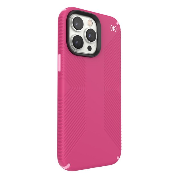 „Speck Presidio2 Grip“ – „iPhone 14 Pro max“ skirtas dėklas su MICROBAN danga (skaitmeninė rožinė / „Blossompink“ / balta)