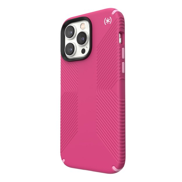 „Speck Presidio2 Grip“ – „iPhone 14 Pro max“ skirtas dėklas su MICROBAN danga (skaitmeninė rožinė / „Blossompink“ / balta)