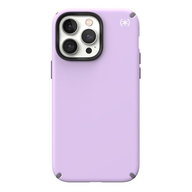 Speck Presidio2 Pro – iPhone 14 Pro Max dėklas su MICROBAN danga (spring Purple / Cloudgrey / White)