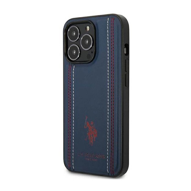 US Polo Assn Leather Stitch – dėklas, skirtas iPhone 14 Pro Max (tamsiai mėlynas)